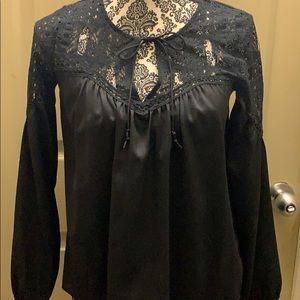 A & F Blouse Top Long Sleeve with Lace Embellishments